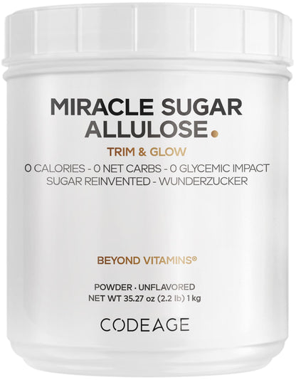 Codeage Miracle Sugar Allulose Powder - All-purpose Zero Calorie Allulose Sweetener, +3 Month Supply - 0 Net-Carbs - Rare Sugar Alternative to Stevia, Aspartame & Liquid - Non-GMO - 35.27 Oz - dailyvitalstore