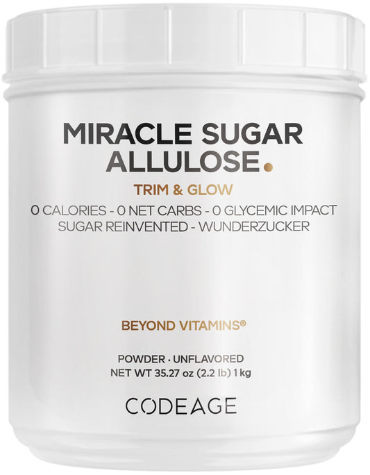 Codeage Miracle Sugar Allulose Powder - All-purpose Zero Calorie Allulose Sweetener, +3 Month Supply - 0 Net-Carbs - Rare Sugar Alternative to Stevia, Aspartame & Liquid - Non-GMO - 35.27 Oz - dailyvitalstore