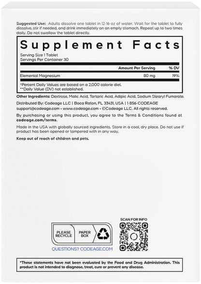 Codeage Molecular Hydrogen Supplement - Fast-Dissolving 12 PPM Hydrogen Water Tablets with Elemental Magnesium - Hydration Tablet Body Function - Unflavored, Vegan, Non-GMO, Gluten-Free - 30 Tablets - dailyvitalstore