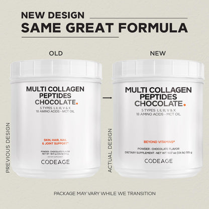 Codeage Multi Collagen Chocolate Protein Powder - Hydrolyzed Bovine Collagen Peptides, 5 Collagen Types & MCT Oil - Collagen Creamer, Chocolate Collagen Peptides - Protein Shakes - Non-GMO - 18.17 oz - dailyvitalstore
