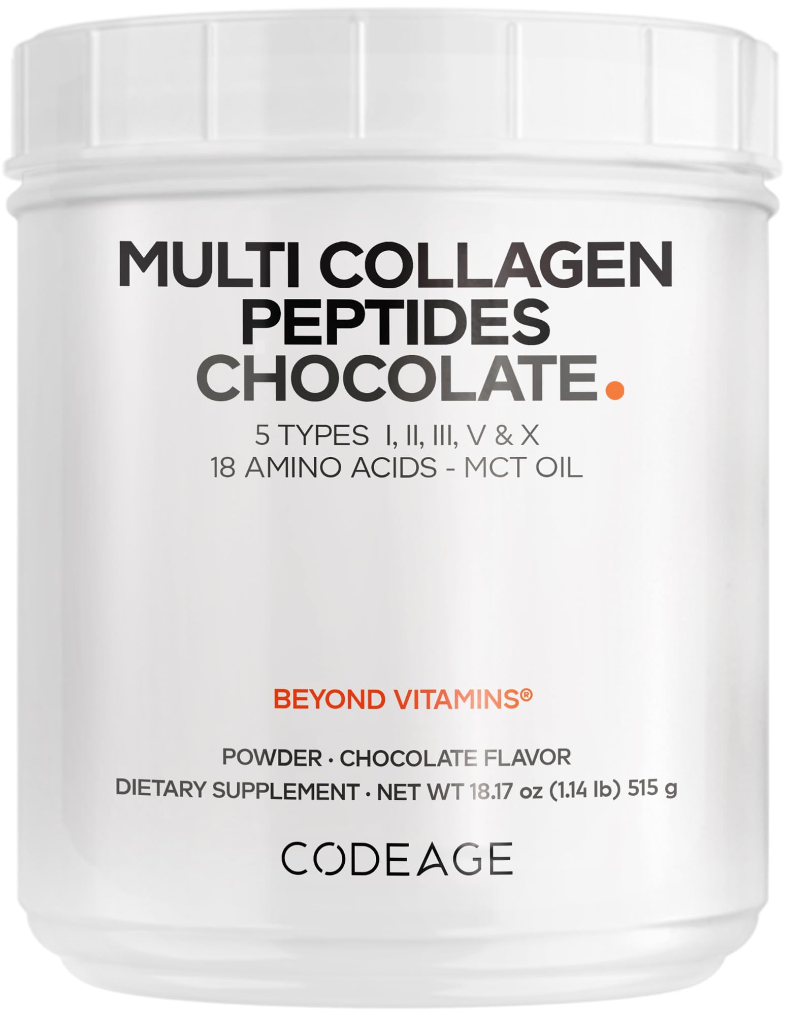 Codeage Multi Collagen Chocolate Protein Powder - Hydrolyzed Bovine Collagen Peptides, 5 Collagen Types & MCT Oil - Collagen Creamer, Chocolate Collagen Peptides - Protein Shakes - Non-GMO - 18.17 oz - dailyvitalstore
