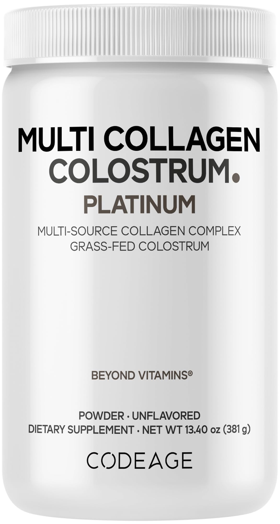 Codeage Multi Collagen Colostrum Powder Platinum - Hydrolyzed Grass-Fed Bovine Collagen Peptides, Grass-Fed Bovine Colostrum Supplement, Vitamin C, Biotin, Hyaluronic Acid, Lactoferrin - 13.4 Oz. - dailyvitalstore