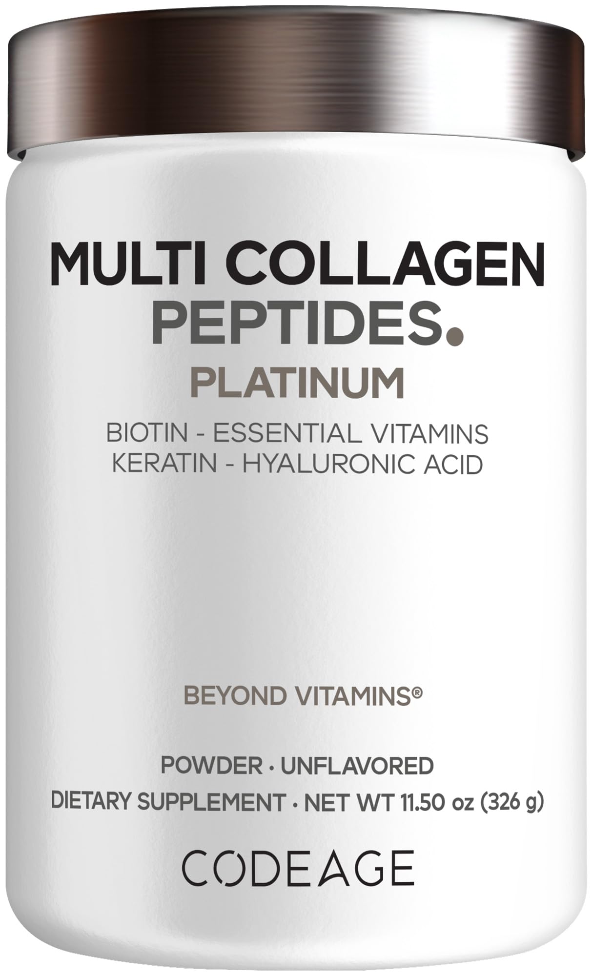 Codeage Multi Collagen for Women & Men Biotin 10000mcg Keratin, Protein Powder Vitamin C B6 D3, Hyaluronic Acid, Niacin - Hydrolyzed Collagen Coffee Creamer 5 Types - Unflavored - Non-GMO - 11.5oz - dailyvitalstore