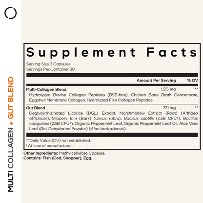 Codeage Multi Collagen + Gut Blend Supplement - Digestive Probiotics, DGL Licorice, Aloe Vera, Organic Peppermint Leaf, Slippery Elm - Hydrolyzed Bovine Collagen Pills - Non-GMO - 90 Capsules - dailyvitalstore