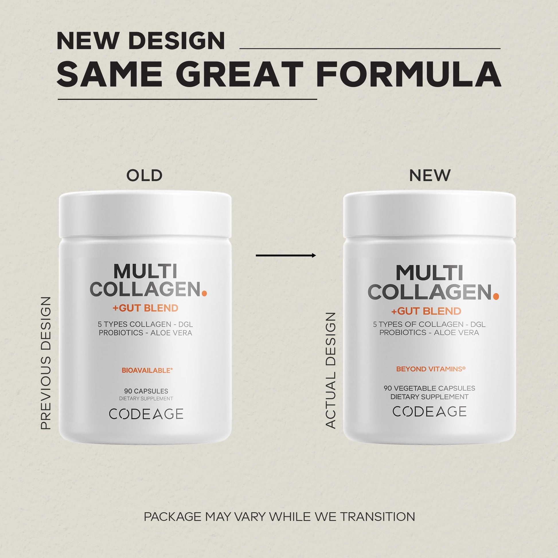 Codeage Multi Collagen + Gut Blend Supplement - Digestive Probiotics, DGL Licorice, Aloe Vera, Organic Peppermint Leaf, Slippery Elm - Hydrolyzed Bovine Collagen Pills - Non-GMO - 90 Capsules - dailyvitalstore