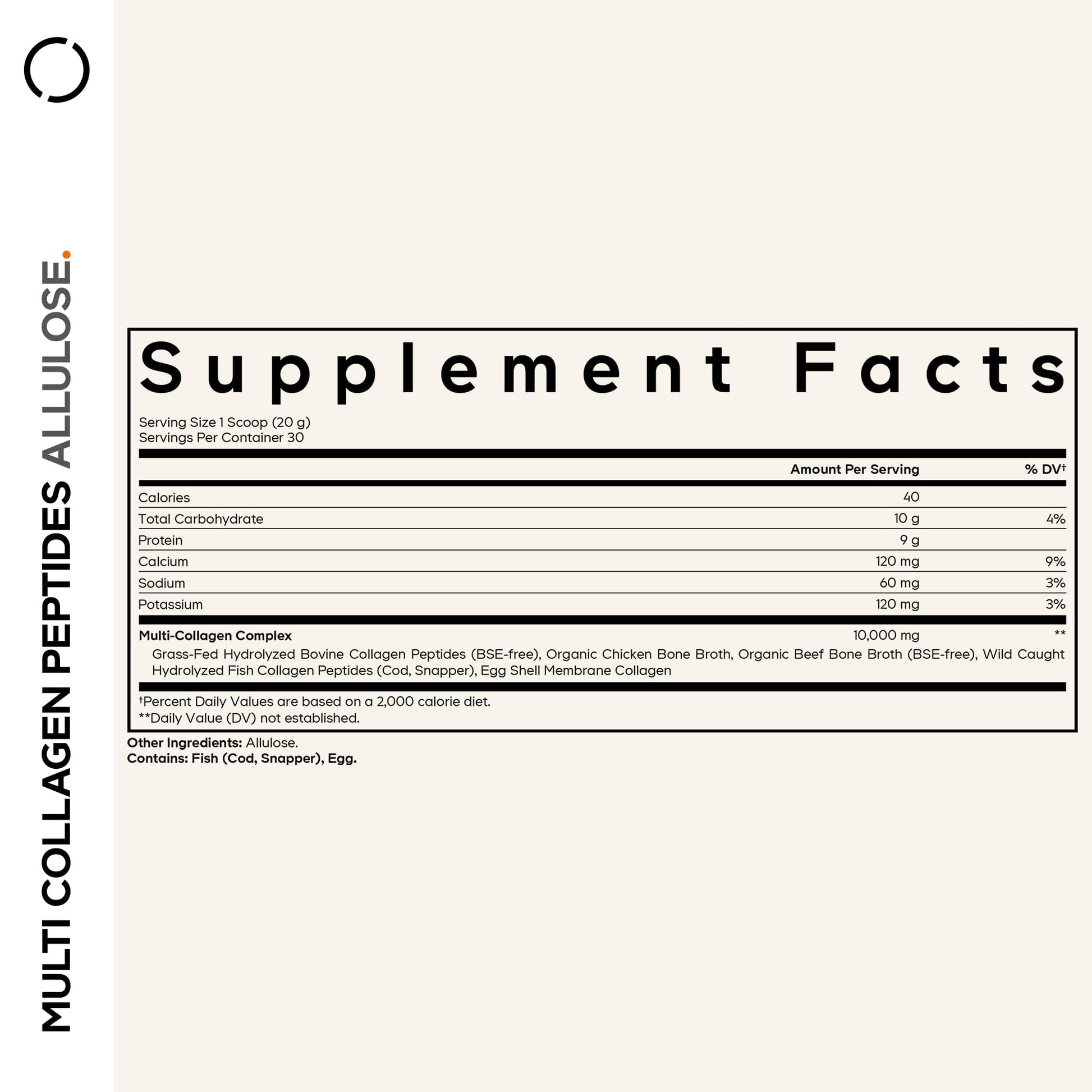 Codeage Multi Collagen Peptides Powder + Allulose - 5 Types - Grass-Fed Collagen - Rare Sugar Allulose Supplement - 0 Calorie Sweetener & 0 Carbs - 18 Amino Acids - Unflavored - Non-GMO - 30 Servings - dailyvitalstore