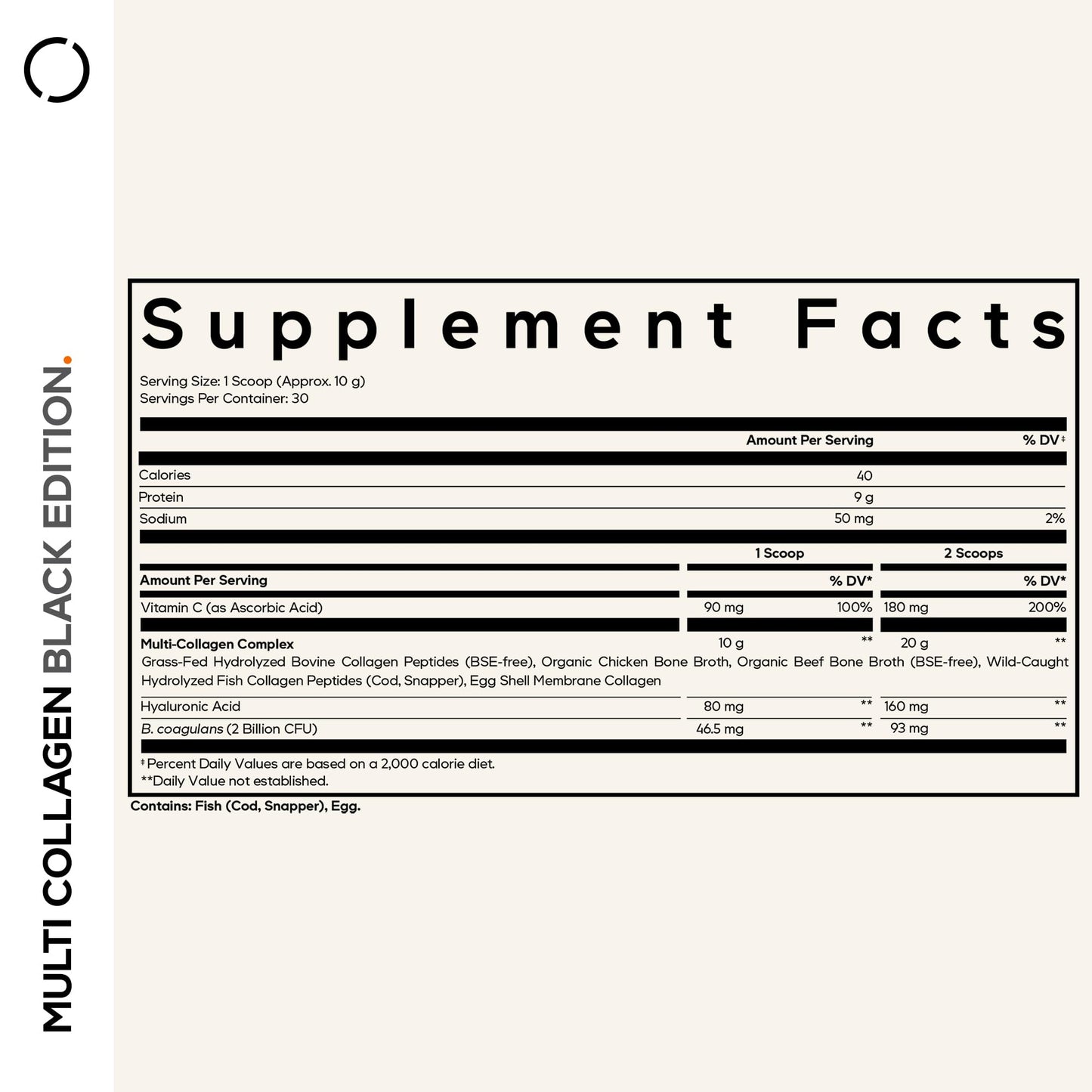 Codeage Multi Collagen Peptides Powder + Probiotics Black Edition, Vitamin C, Hyaluronic Acid Powder Supplement, Grass-Fed, Hydrolyzed, Zero Carbs, Type I, II, III, V & X, Unflavored, 10.58oz - dailyvitalstore