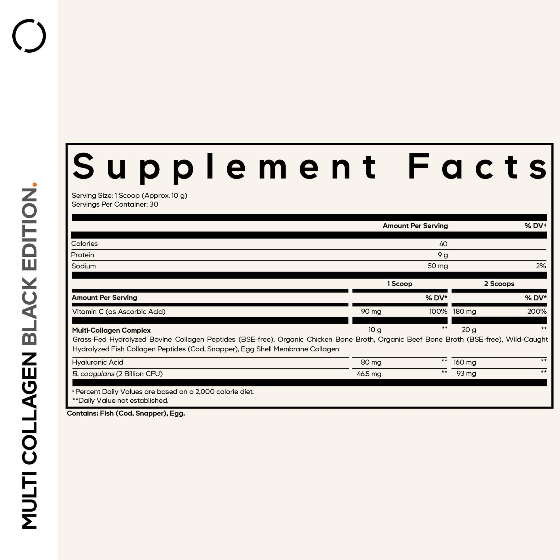 Codeage Multi Collagen Peptides Powder + Probiotics Black Edition, Vitamin C, Hyaluronic Acid Powder Supplement, Grass-Fed, Hydrolyzed, Zero Carbs, Type I, II, III, V & X, Unflavored, 10.58oz - dailyvitalstore