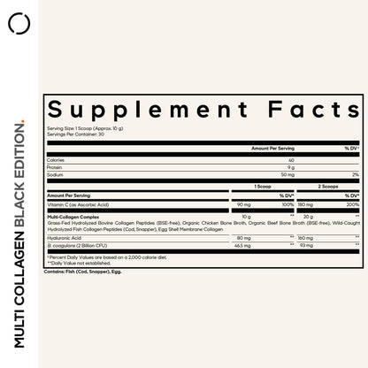 Codeage Multi Collagen Peptides Powder + Probiotics Black Edition, Vitamin C, Hyaluronic Acid Powder Supplement, Grass-Fed, Hydrolyzed, Zero Carbs, Type I, II, III, V & X, Unflavored, 10.58oz - dailyvitalstore