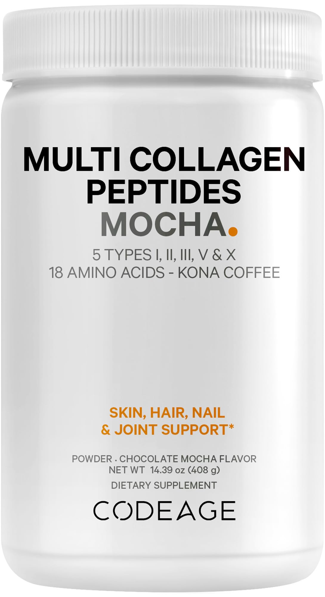 Codeage Multi Collagen Peptides Protein Powder - Chocolate Mocha Instant Coffee - Gourmet Knoa Coffee Drink & Shake - Collagen Type I, II, III, V & X - Grass-Fed, Hydrolyzed, Non-GMO - 14.39oz - dailyvitalstore