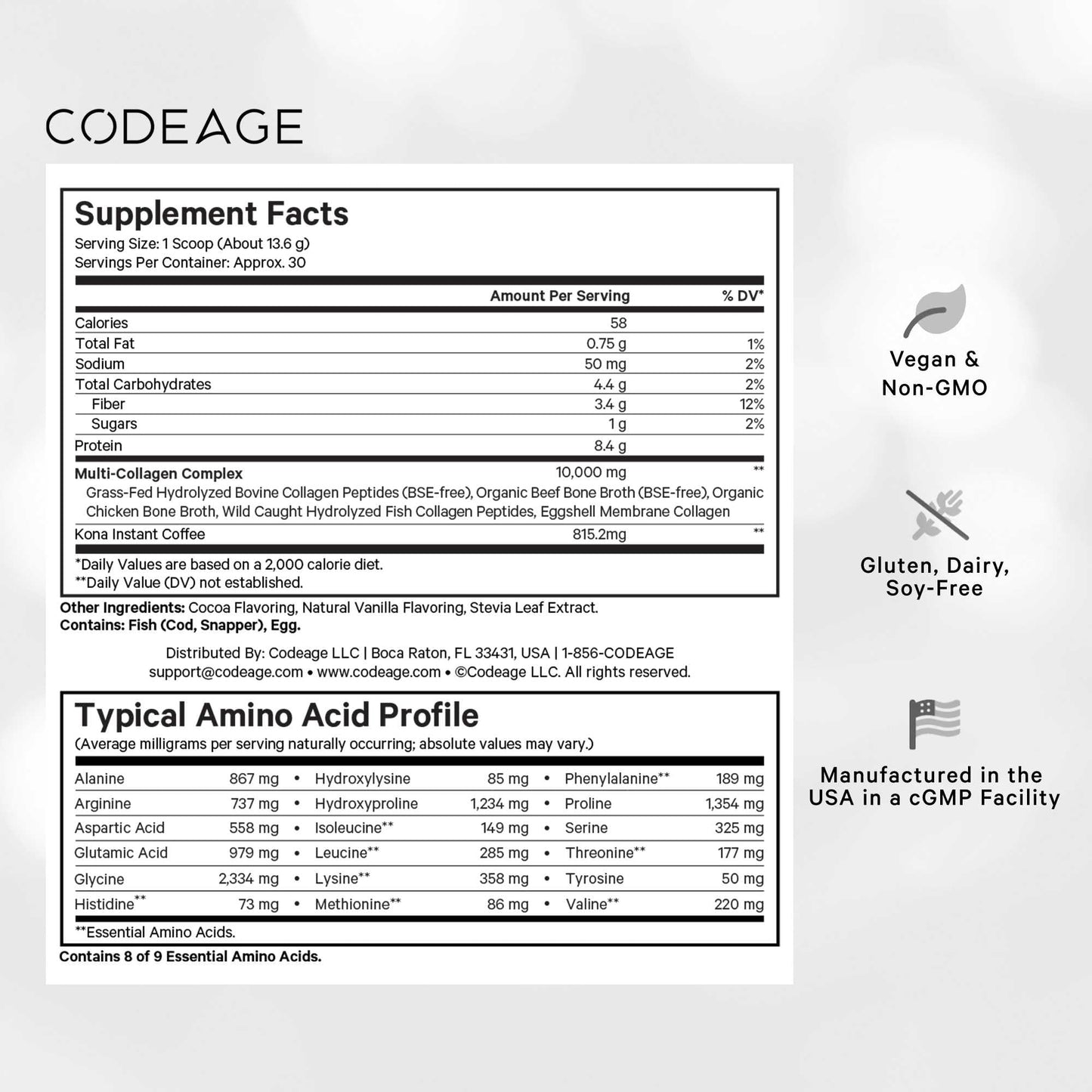Codeage Multi Collagen Peptides Protein Powder - Chocolate Mocha Instant Coffee - Gourmet Knoa Coffee Drink & Shake - Collagen Type I, II, III, V & X - Grass-Fed, Hydrolyzed, Non-GMO - 14.39oz - dailyvitalstore