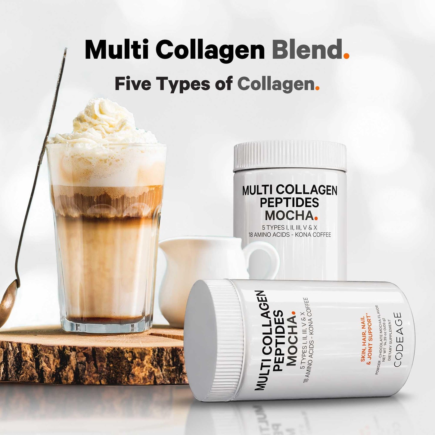 Codeage Multi Collagen Peptides Protein Powder - Chocolate Mocha Instant Coffee - Gourmet Knoa Coffee Drink & Shake - Collagen Type I, II, III, V & X - Grass-Fed, Hydrolyzed, Non-GMO - 14.39oz - dailyvitalstore