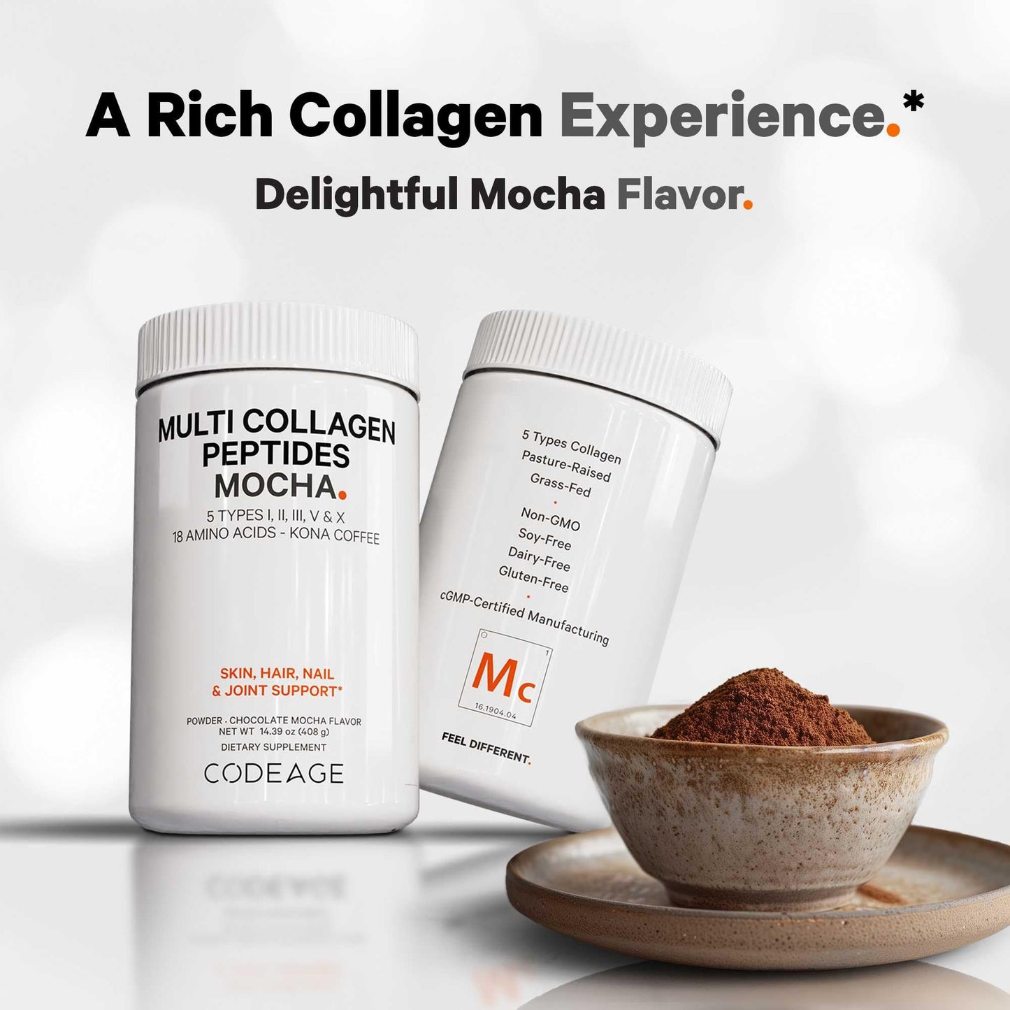Codeage Multi Collagen Peptides Protein Powder - Chocolate Mocha Instant Coffee - Gourmet Knoa Coffee Drink & Shake - Collagen Type I, II, III, V & X - Grass-Fed, Hydrolyzed, Non-GMO - 14.39oz - dailyvitalstore