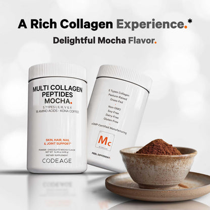 Codeage Multi Collagen Peptides Protein Powder - Chocolate Mocha Instant Coffee - Gourmet Knoa Coffee Drink & Shake - Collagen Type I, II, III, V & X - Grass-Fed, Hydrolyzed, Non-GMO - 14.39oz - dailyvitalstore