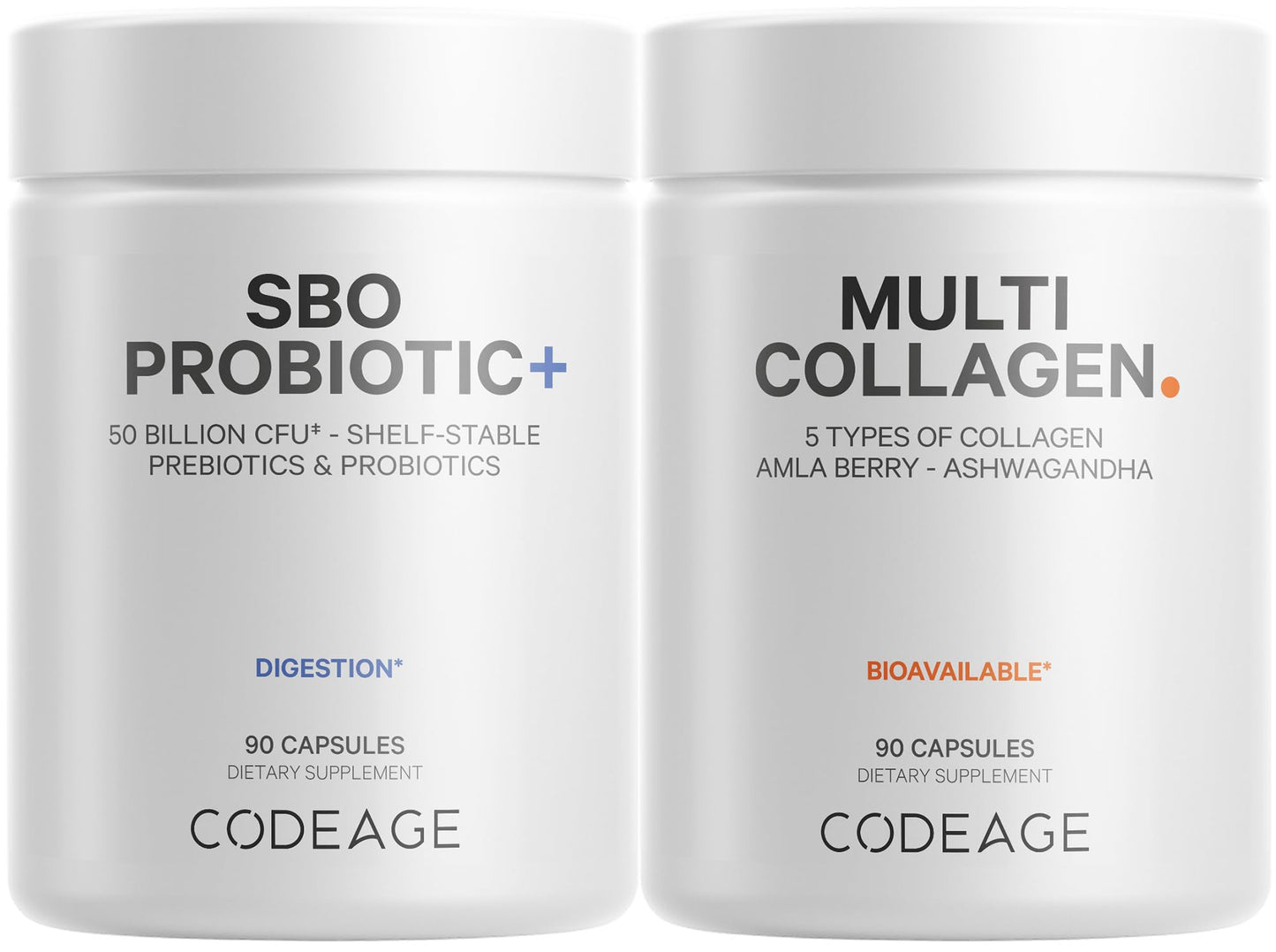 Codeage Multi Collagen Protein Capsules 5 Types, Ashwagandha Withania Somnifera & Organic Amla Berry + SBO Probiotic Blend 50 Billion CFU Bundle, Lactobacillus Plantarum, Bacillus Subtilis, Non-GMO - dailyvitalstore