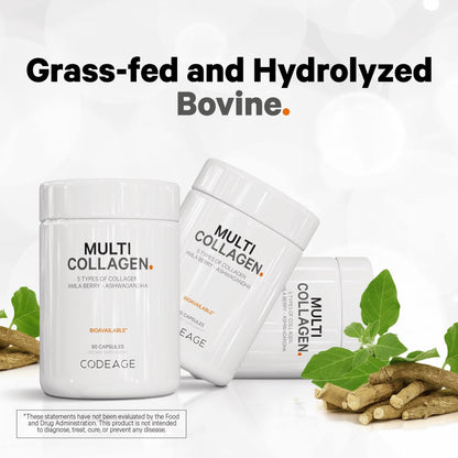Codeage Multi Collagen Protein Capsules 5 Types, Ashwagandha Withania Somnifera & Organic Amla Berry + SBO Probiotic Blend 50 Billion CFU Bundle, Lactobacillus Plantarum, Bacillus Subtilis, Non-GMO - dailyvitalstore