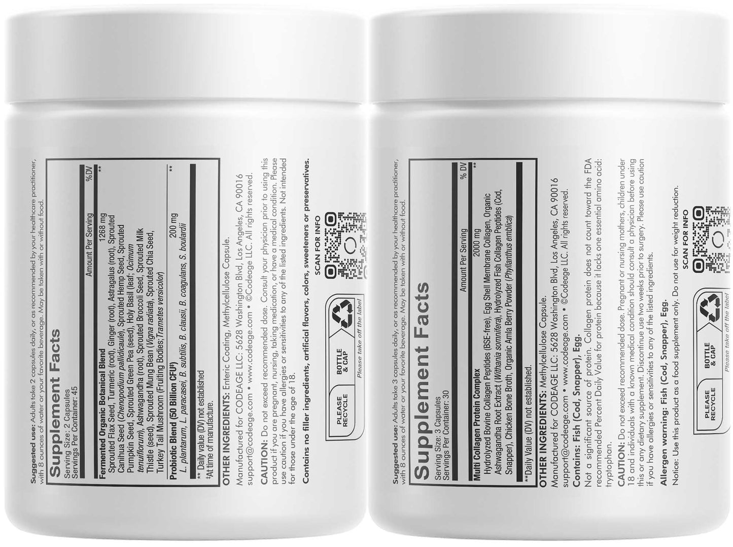 Codeage Multi Collagen Protein Capsules 5 Types, Ashwagandha Withania Somnifera & Organic Amla Berry + SBO Probiotic Blend 50 Billion CFU Bundle, Lactobacillus Plantarum, Bacillus Subtilis, Non-GMO - dailyvitalstore