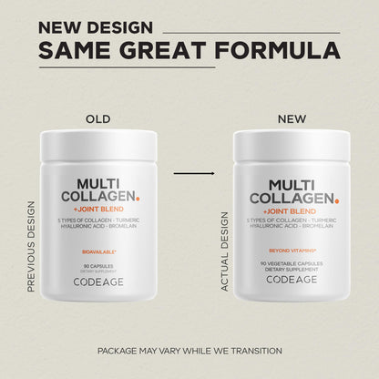 Codeage Multi Collagen Protein + Joint Blend Supplement, Hyaluronic Acid, Bromelain, Turmeric, Ginger, Boswellia, Astaxanthin - Hydrolyzed Bovine Collagen - 5 Collagen Types - Non-GMO - 90 Capsules - dailyvitalstore