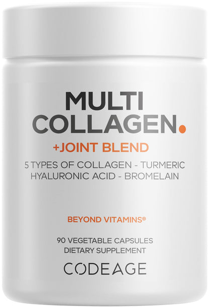 Codeage Multi Collagen Protein + Joint Blend Supplement, Hyaluronic Acid, Bromelain, Turmeric, Ginger, Boswellia, Astaxanthin - Hydrolyzed Bovine Collagen - 5 Collagen Types - Non-GMO - 90 Capsules - dailyvitalstore