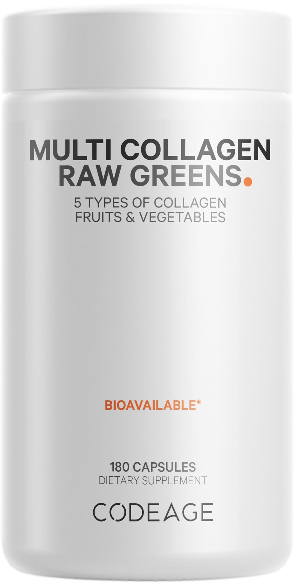 Codeage Multi Collagen Protein + Organic Raw Greens Superfood Capsules Supplement, 21 Fruits & Veggies, Grass-Fed Hydrolyzed Collagen Peptides, 5 Types All-in-One, 180 Count - dailyvitalstore