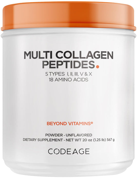 Codeage Multi Collagen Protein Powder Peptides, Hydrolyzed Collagen for Women & Men, Collagen Supplements, Grass Fed Bone Broth, 2-Month Supply, Unflavored, Type 1, 2, 3, 5 & 10, Non-GMO - 20 OZ - dailyvitalstore