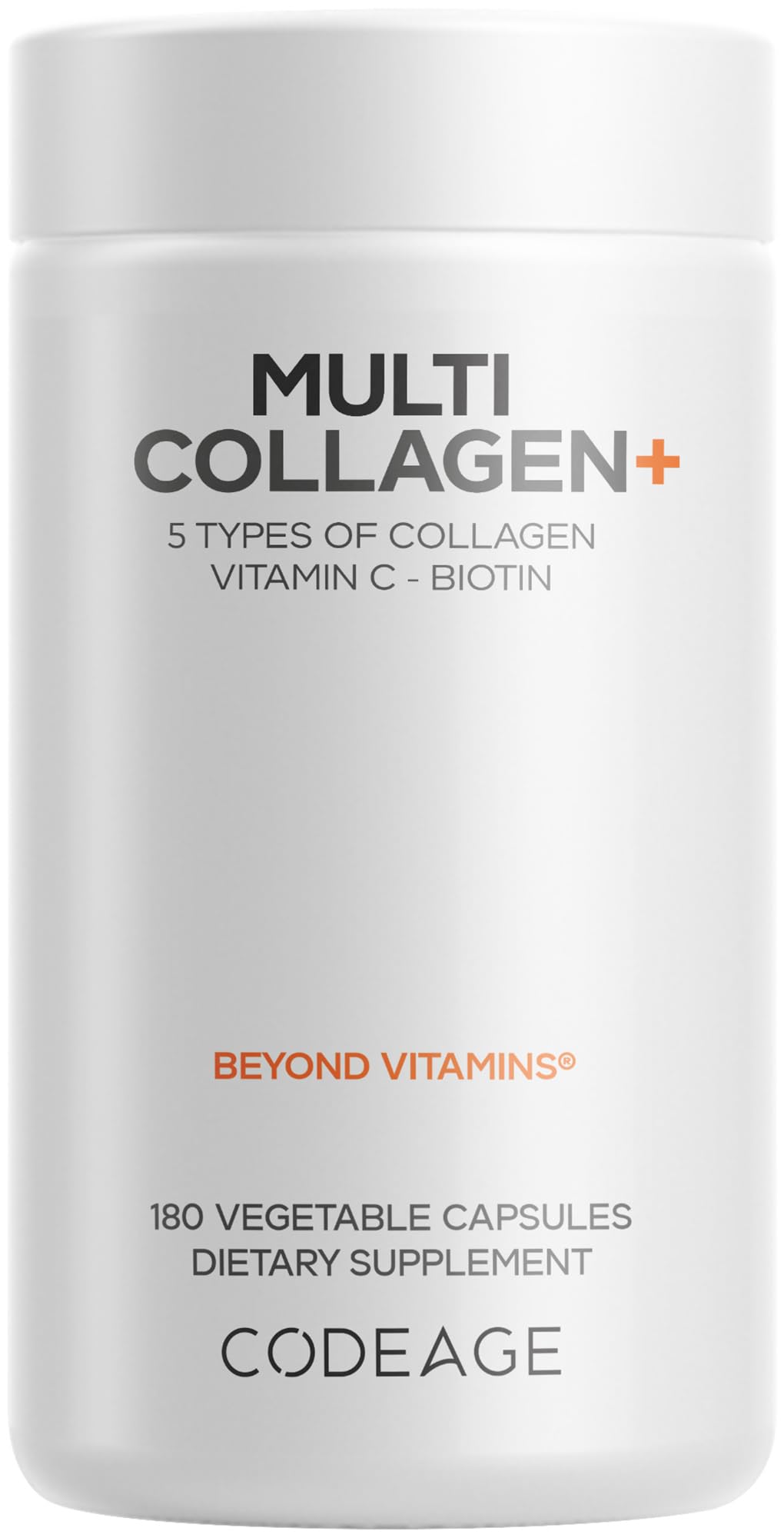 Codeage Multi Collagen+ Supplement with Vitamin C, Biotin 5000 mcg, Hyaluronic Acid, Amla Berry, BioPerine - 5 Types of Collagen Grass-Fed, Pasture-Raised - 2-Month Supply - Non-GMO - 180 Capsules - dailyvitalstore