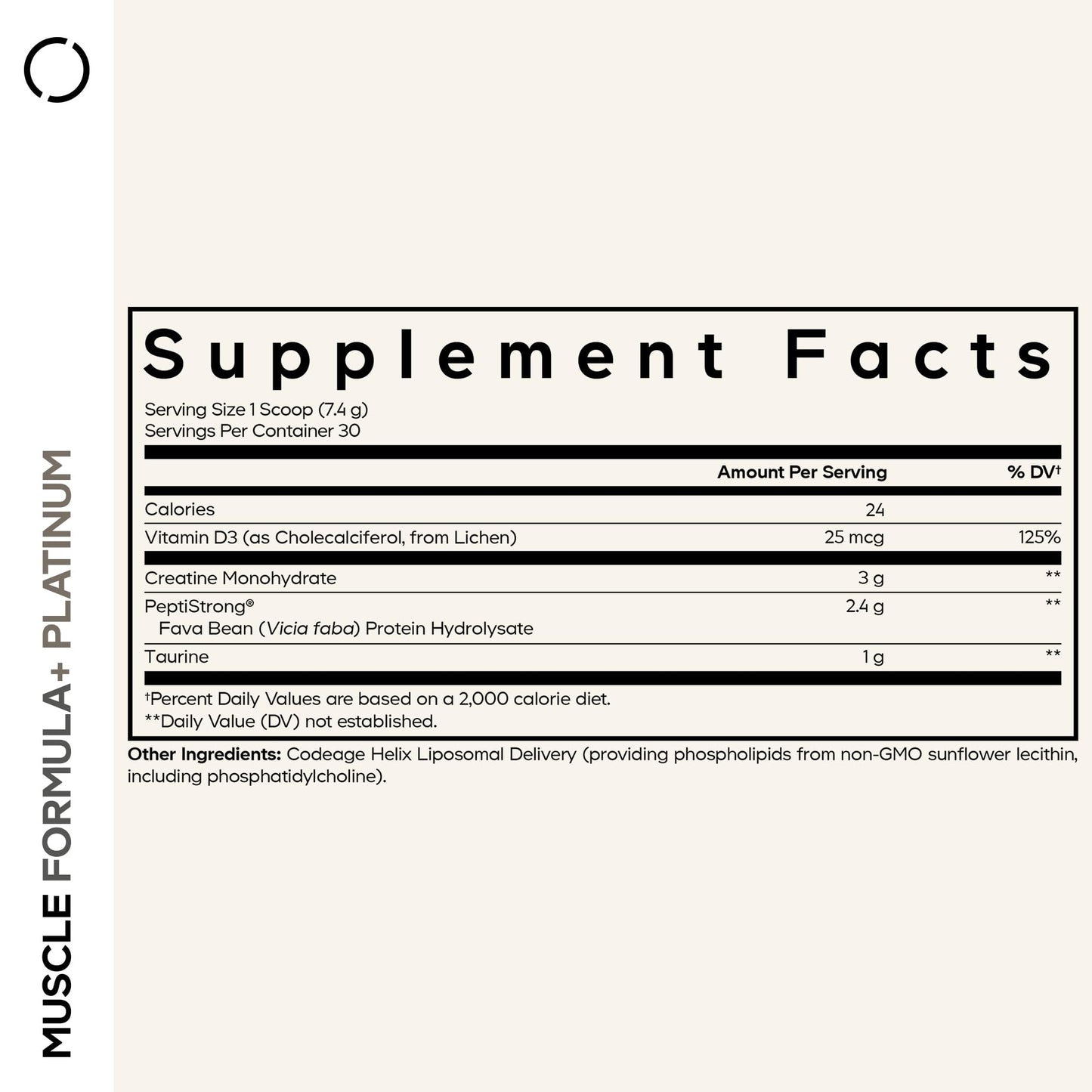 Codeage Muscle Formula+ Platinum Supplement - Creatine Monohydrate, PeptiStrong Fava Bean Protein Hydrolysate, Taurine, Vitamin D3, Liposomal Delivery - Non-GMO - Unflavored Protein Powder - 8.78 Oz - dailyvitalstore