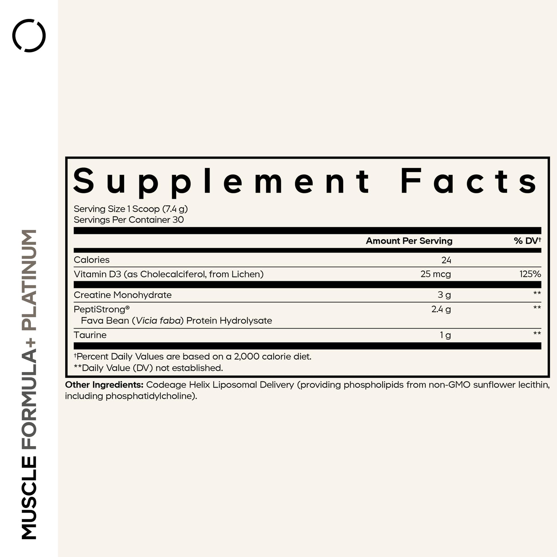 Codeage Muscle Formula+ Platinum Supplement - Creatine Monohydrate, PeptiStrong Fava Bean Protein Hydrolysate, Taurine, Vitamin D3, Liposomal Delivery - Non-GMO - Unflavored Protein Powder - 8.78 Oz - dailyvitalstore