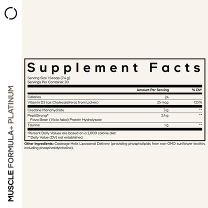 Codeage Muscle Formula+ Platinum Supplement - Creatine Monohydrate, PeptiStrong Fava Bean Protein Hydrolysate, Taurine, Vitamin D3, Liposomal Delivery - Non-GMO - Unflavored Protein Powder - 8.78 Oz - dailyvitalstore