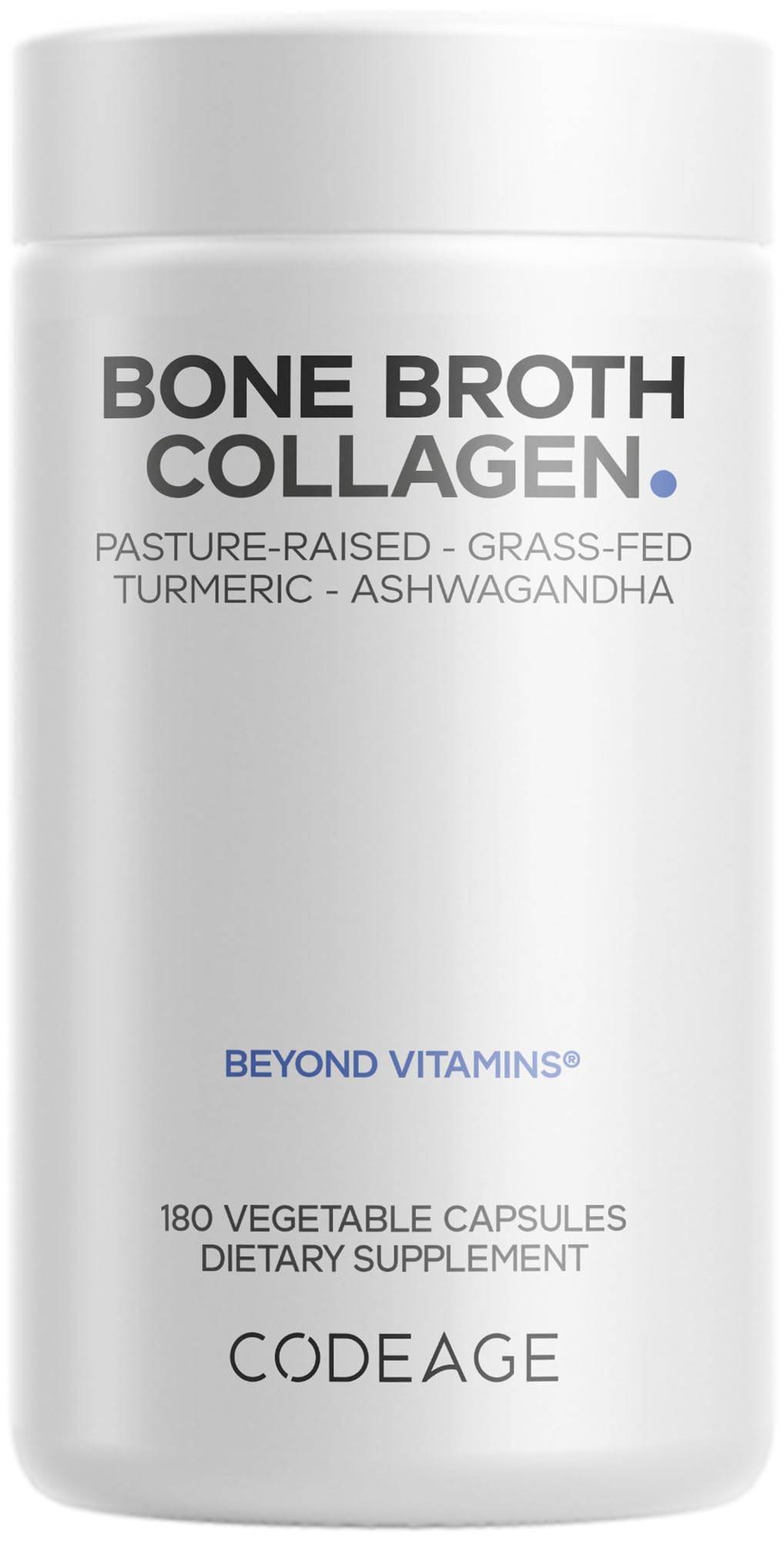 Codeage Organic Bone Broth Collagen Peptides Capsules Supplement, Bone Broth Grass Fed Beef, Free-Range Chicken, Turmeric & Ashwagandha - Collagen Types I, II, III - Non-GMO - 180 Capsules - dailyvitalstore