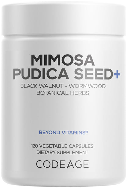 Codeage Organic Mimosa Pudica Seed Capsules - Mimosa Pudica Seeds Supplement - Black Walnut, Cloves, Vidanga, Neem, BioPerine - All in One - Sensitive Plant Pills - Non-GMO & Vegan - 120 Capsules - dailyvitalstore