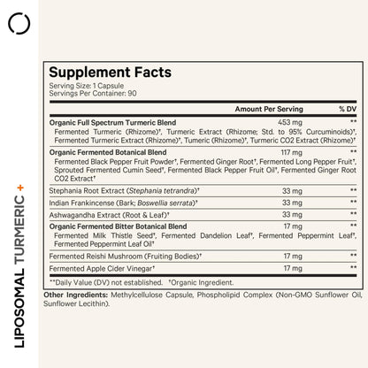 Codeage Organic Turmeric Supplement - 95% Curcumin Extract Pills - Liposomal Fermented Botanical Blend Black Pepper, Ashwagandha, Ginger, Stephania, Boswelia, Cumin, Digestive Bitters - 90 Capsules - dailyvitalstore