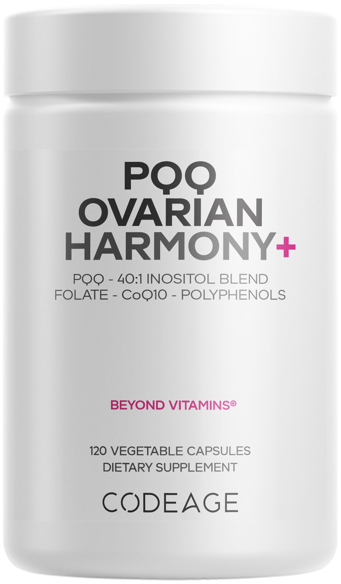 Codeage PQQ Ovarian Harmony+ Supplement - PQQ (Pyrroloquinoline Quinone), Myo-Inositol & D-Chiro-Inositol 40:1 Blend, Folate 5-MTHF, CoQ10, Wild Blueberry - Liposomal Delivery - Non-GMO - 120 Capsules - dailyvitalstore