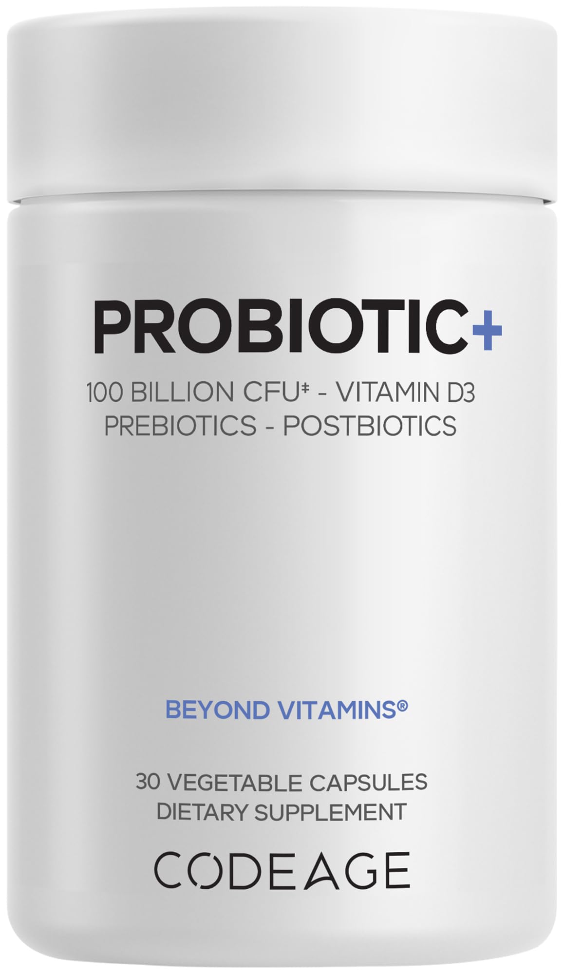 Codeage Probiotic+ 100 Billion CFU Supplement - 12-Strain Probiotic Blend, Organic Prebiotic Fiber, Postbiotics, Vitamin D3, Zinc Bisglycinate, Quercetin - for Men & Women - Non-GMO- 30 Capsules - dailyvitalstore
