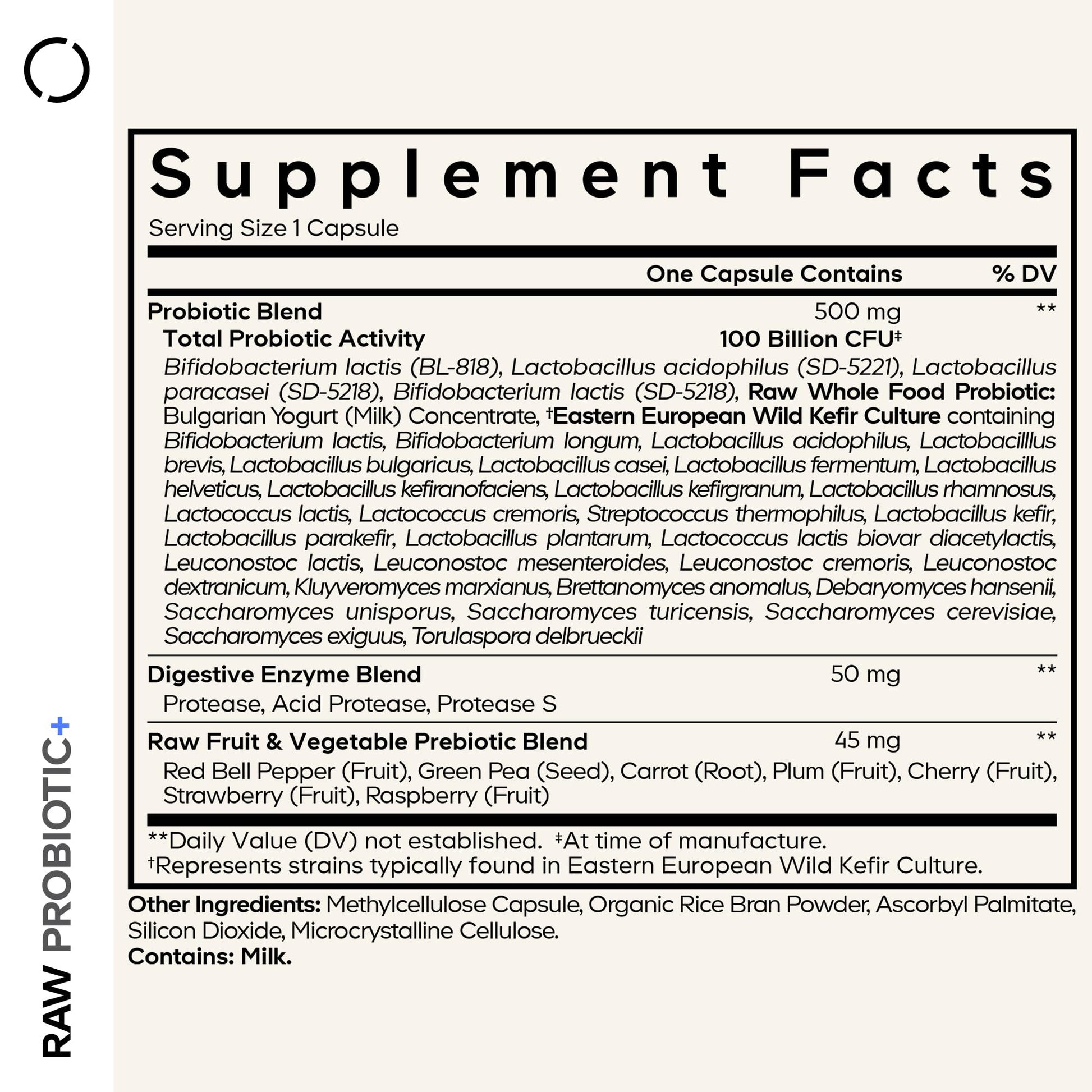Codeage Raw Probiotic+ Supplement - 34 Probiotic Strains, 100 Billion CFUs, Raw Whole Food Probiotics, Digestive Enzymes, Raw Fruits & Veggies Prebiotics - Wild Kefir Culture - Non-GMO - 30 Capsules - dailyvitalstore