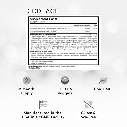 Codeage Raw Vitamin D3+ High Potency 5000 IU Supplement from Saccharomyces Cerevisiae - Raw Vitamin, Probiotics, Digestive Enzymes, Fruits & Greens - 2-Month Supply - 60 Capsules - dailyvitalstore