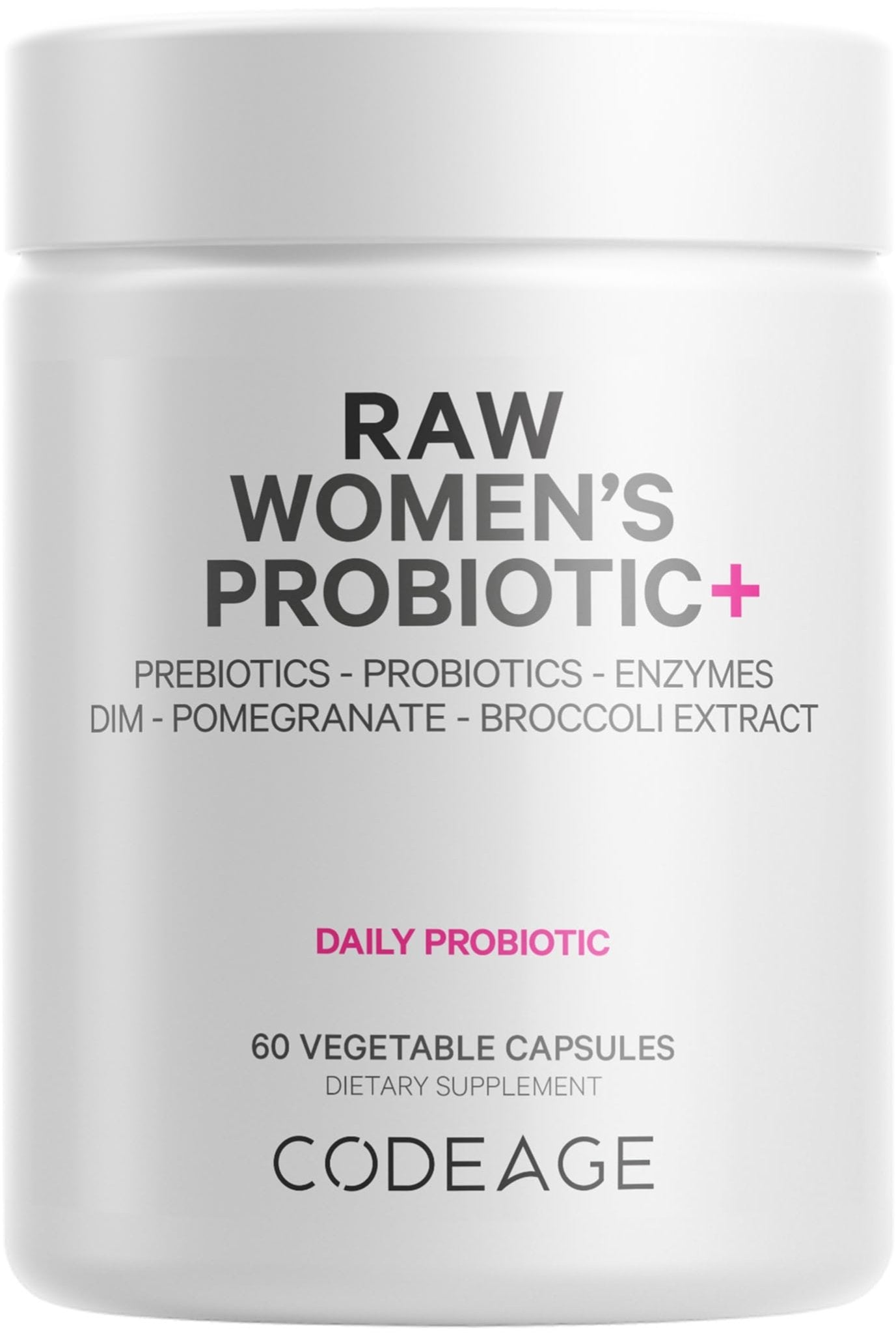 Codeage Raw Women’s Probiotic+ Supplement - 34 Probiotic Strains, 100 Billion CFUs, Digestive Enzymes, Prebiotic Blend, DIM, Herbal Extracts, Phytonutrients - Non-GMO - 30 Capsules - dailyvitalstore