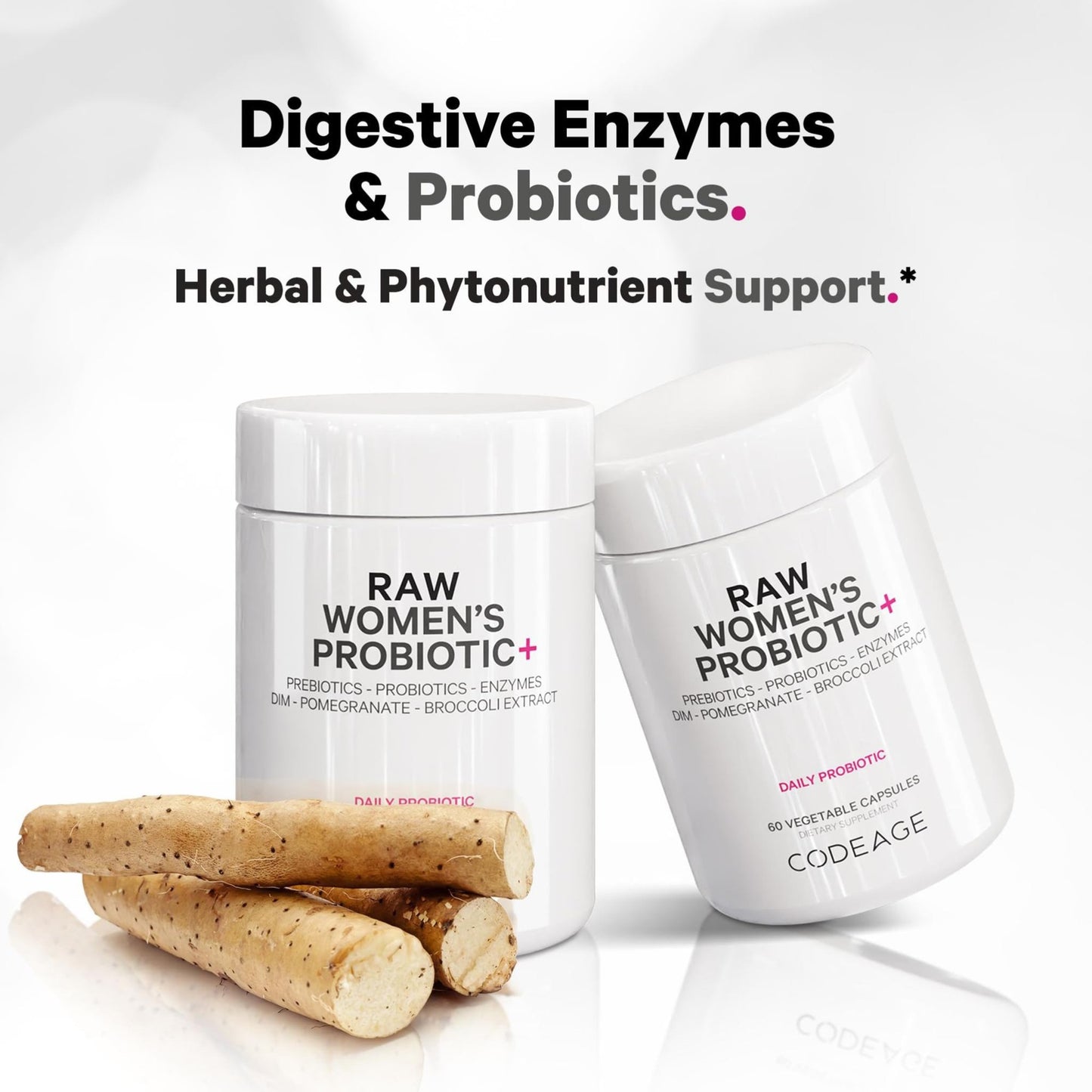 Codeage Raw Women’s Probiotic+ Supplement - 34 Probiotic Strains, 100 Billion CFUs, Digestive Enzymes, Prebiotic Blend, DIM, Herbal Extracts, Phytonutrients - Non-GMO - 30 Capsules - dailyvitalstore