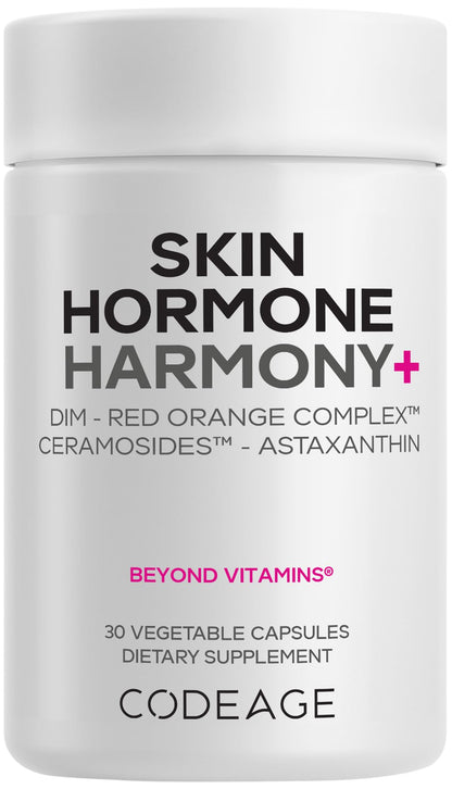 Codeage Skin Hormone Harmony+ Supplement – Skin Hair Support with Ceramosides, Red Orange Complex, Diindolylmethane, Astaxanthin, Vitamin C Ascorbic Acid, Liposomal Delivery – Non-GMO – 30 Capsules - dailyvitalstore