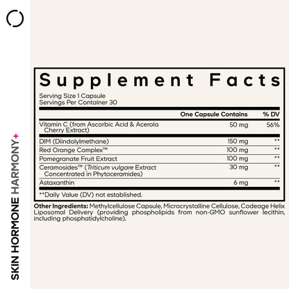 Codeage Skin Hormone Harmony+ Supplement – Skin Hair Support with Ceramosides, Red Orange Complex, Diindolylmethane, Astaxanthin, Vitamin C Ascorbic Acid, Liposomal Delivery – Non-GMO – 30 Capsules - dailyvitalstore