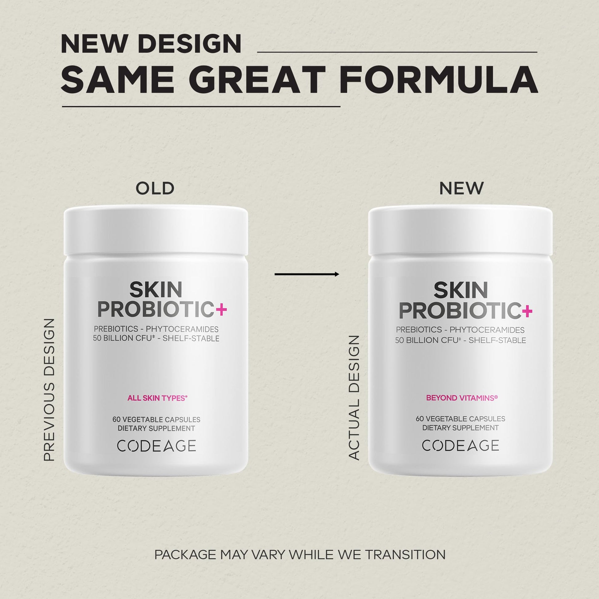 Codeage Skin Probiotics + Prebiotics - Skin Care Routine Supplement - 50 Billion CFU - Ayurvedic Botanical Herbs - Face Probiotics - Shelf Stable Cleanser, Non-GMO, Vegan - 60 Capsules - dailyvitalstore
