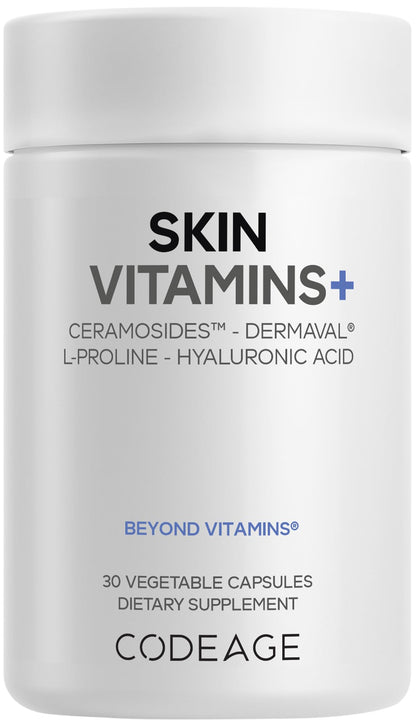 Codeage Skin Vitamins+ Supplement – Ceramosides, Dermaval, Hyaluronic Acid, Coffeeberry, Vitamin C – Skin Elasticity, Wrinkle & Moisture Support – Liposomal Delivery – Non-GMO, 30 Capsules - dailyvitalstore
