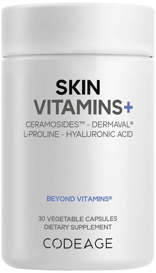 Codeage Skin Vitamins+ Supplement – Ceramosides, Dermaval, Hyaluronic Acid, Coffeeberry, Vitamin C – Skin Elasticity, Wrinkle & Moisture Support – Liposomal Delivery – Non-GMO, 30 Capsules - dailyvitalstore