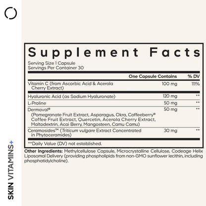 Codeage Skin Vitamins+ Supplement – Ceramosides, Dermaval, Hyaluronic Acid, Coffeeberry, Vitamin C – Skin Elasticity, Wrinkle & Moisture Support – Liposomal Delivery – Non-GMO, 30 Capsules - dailyvitalstore
