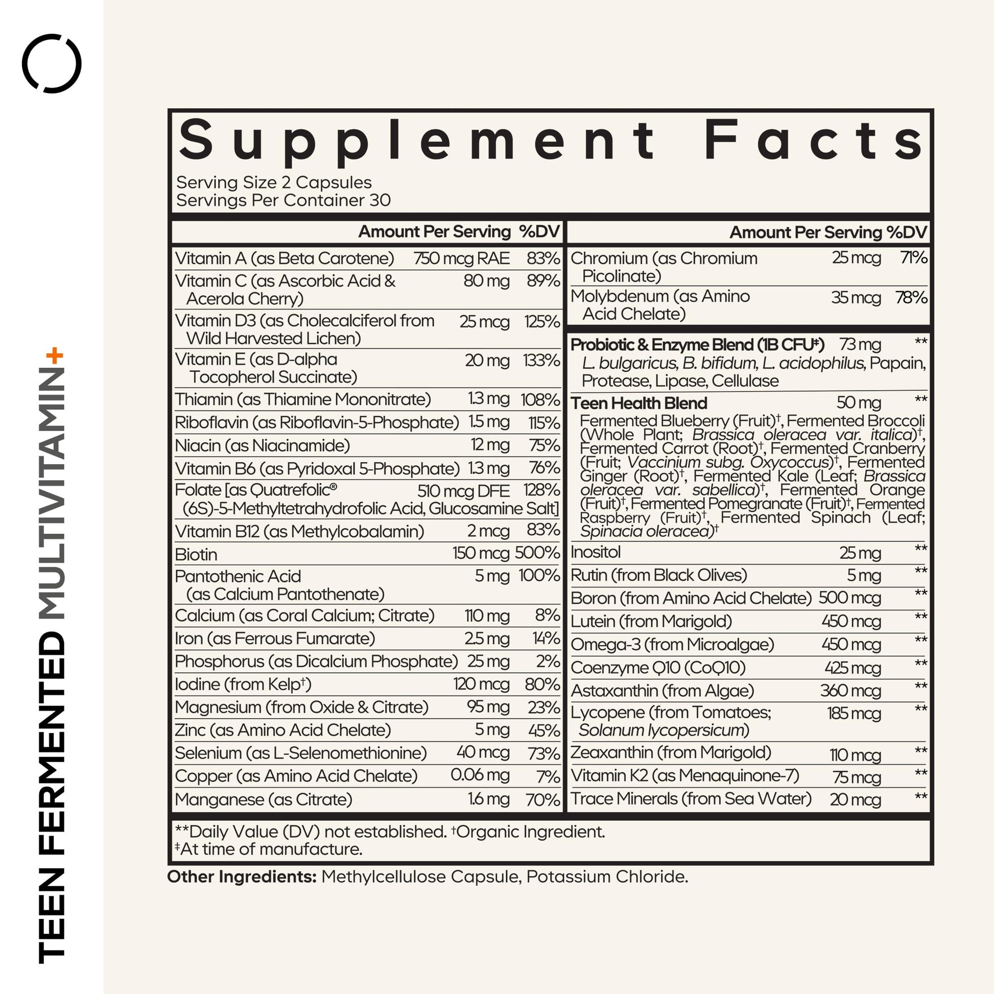 Codeage Teen Multivitamin Supplement – Daily Vitamins and Minerals for Teen Boys and Girls – Organic Whole Food Formula with Omega-3 and Vitamins A to K - 60 Capsules - dailyvitalstore