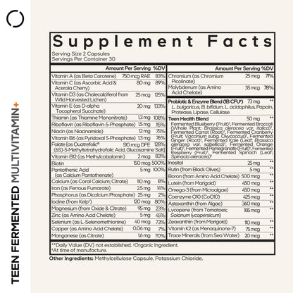 Codeage Teen Multivitamin Supplement – Daily Vitamins and Minerals for Teen Boys and Girls – Organic Whole Food Formula with Omega-3 and Vitamins A to K - 60 Capsules - dailyvitalstore