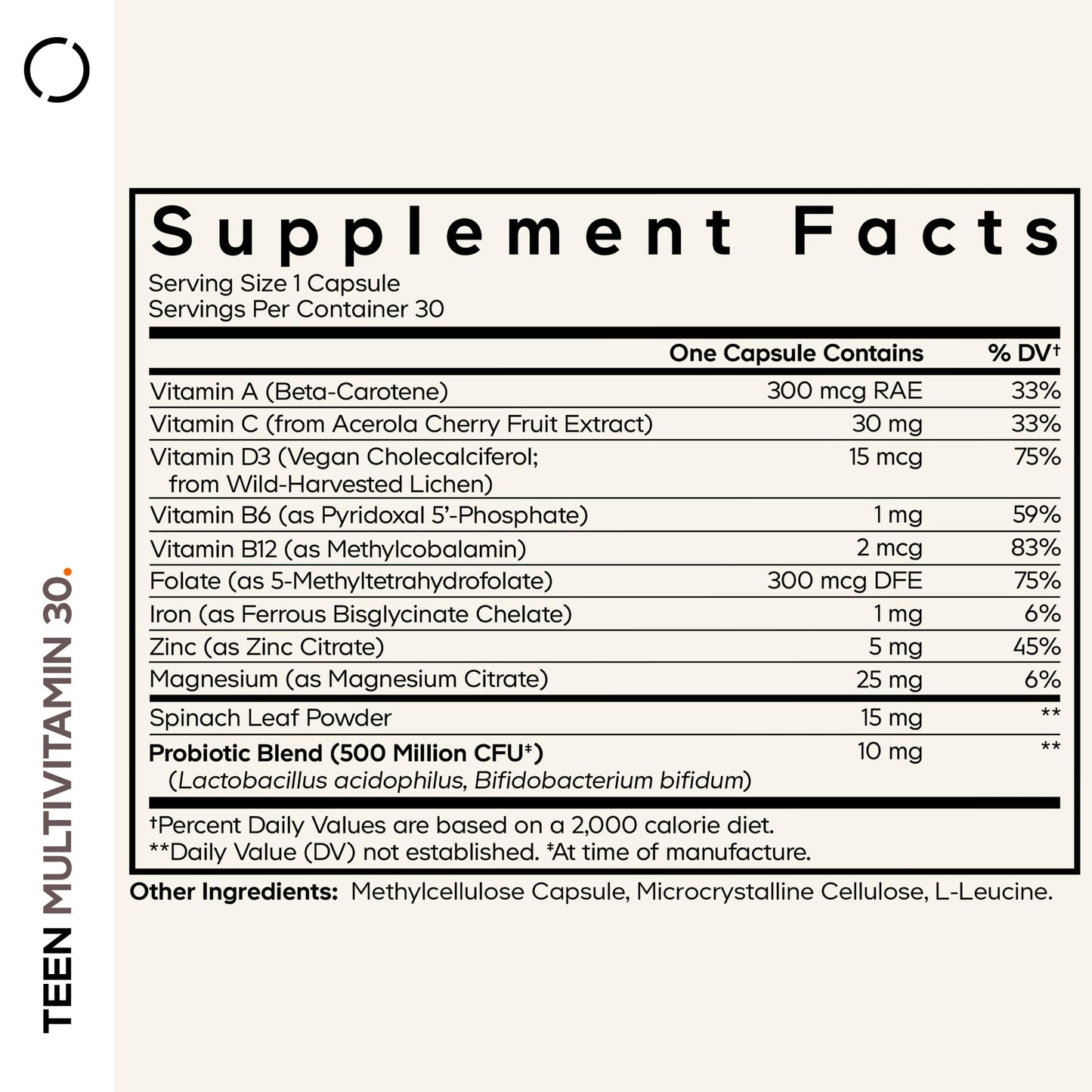 Codeage Teen Multivitamin - Vitamins A, C, D3, B6, B12, Folate, Zinc, Magnesium, Iron, Probiotics, Fermented Spinach - Multivitamins for Teenage Boys and Girls - Non-GMO, Gluten-Free - 30 Capsules - dailyvitalstore