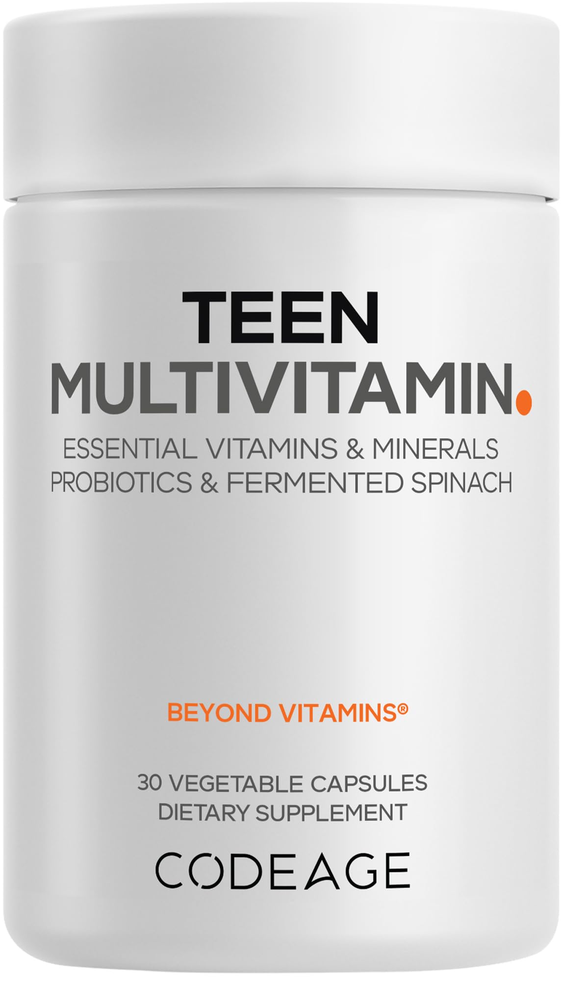 Codeage Teen Multivitamin - Vitamins A, C, D3, B6, B12, Folate, Zinc, Magnesium, Iron, Probiotics, Fermented Spinach - Multivitamins for Teenage Boys and Girls - Non-GMO, Gluten-Free - 30 Capsules - dailyvitalstore
