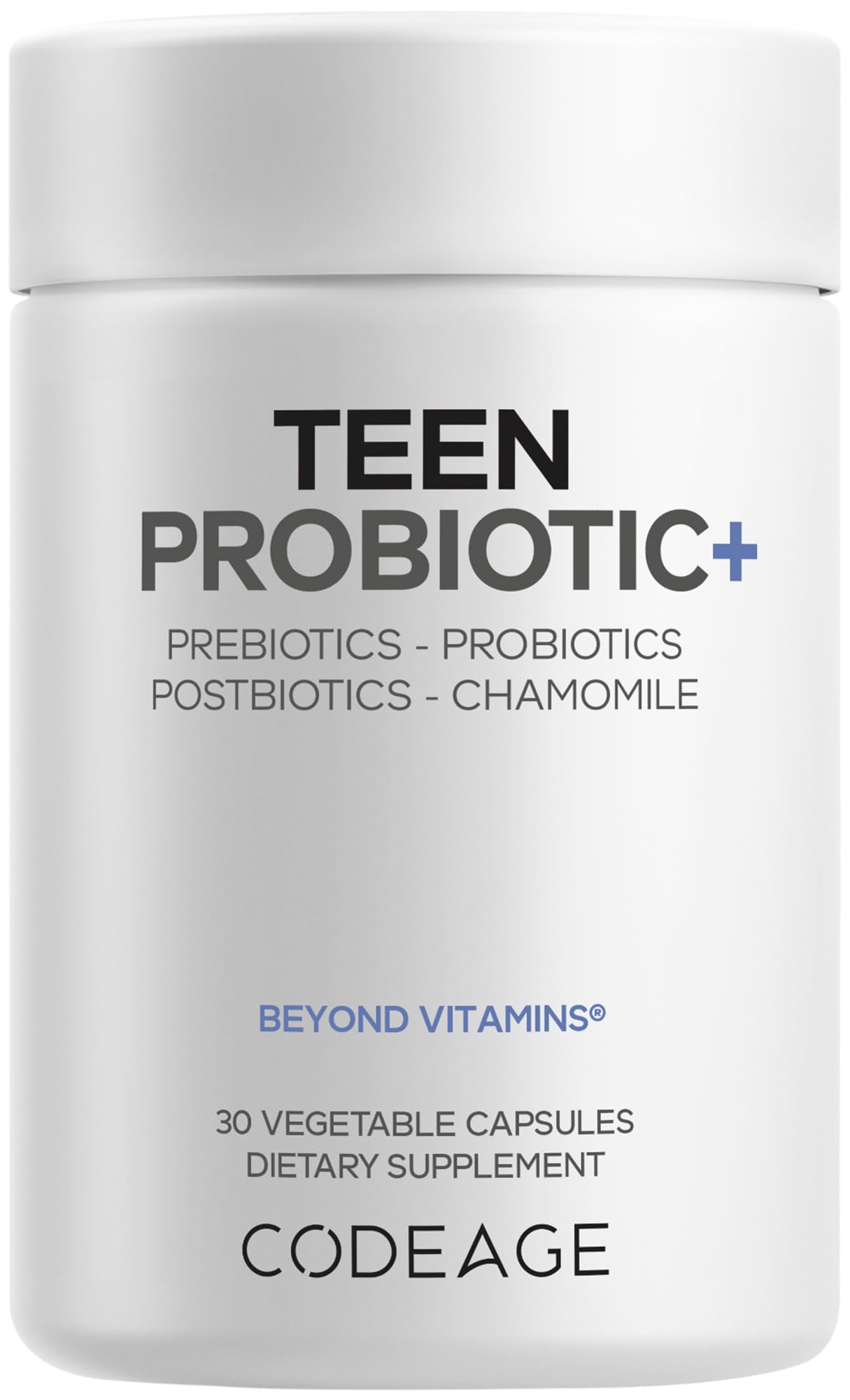 Codeage Teen Probiotic+ Supplement - 25 Billion CFU Probiotic Blend with Prebiotics, Postbiotics & Chamomile - Gut & Digestion Support for Teens and Teenagers 12 & Up - Non-GMO- 30 Capsules - dailyvitalstore
