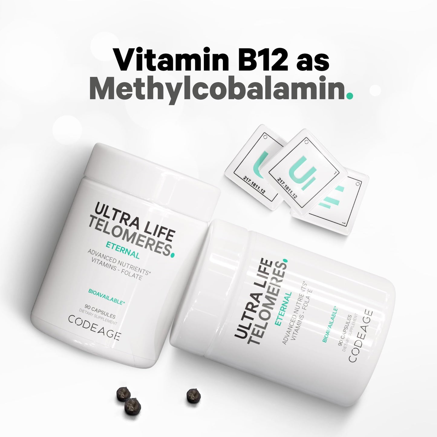 Codeage Ultra Life Telomeres Supplement - 5 MTHF Folate Vitamin B9, Vitamin B12 Methylcobalamin, Vitamin D3, L-Theanine, Ashwagandha - 3-Month Supply - DNA, Methylation Cycle - Non-GMO - 90 Capsules - dailyvitalstore